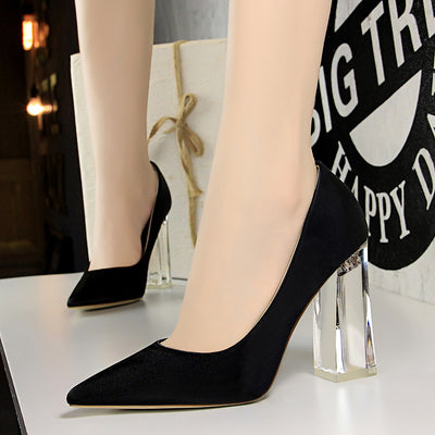 Satin Shallow Mouth Pointed Heel Shoes