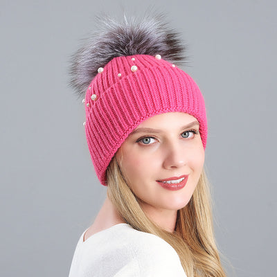 Rabbit Hair Blended Pearl Knitted Hat