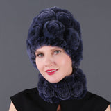 Women Rex Hair Rose Hat Scarf Set