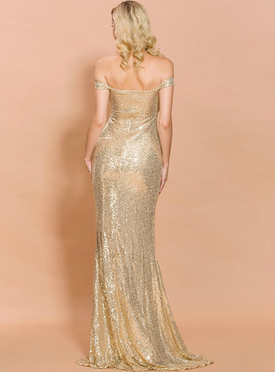 Off-the-shoulder Sequined Banquet Evening Dress