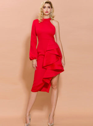 Sexy Slim Irregular Flounce Red Evening Dress