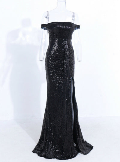 Off-the-shoulder Sequined Banquet Evening Dress