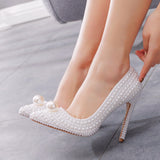 Pearl Stiletto Heels Pointed Wedding Shoes