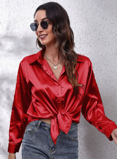 Satin Silk-like Long Sleeve Shirt