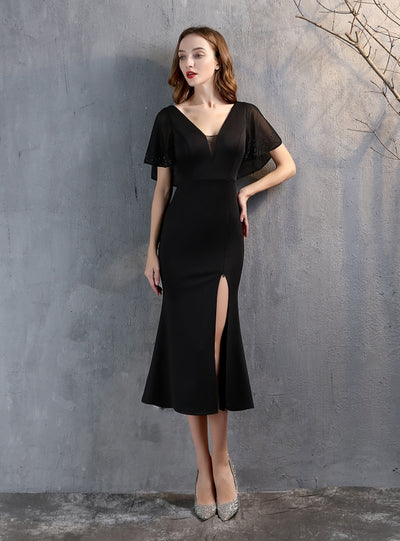 Sheath V-neck Bat Sleeve Party Dress