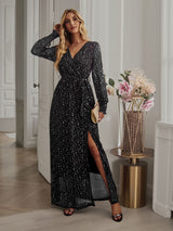 Long Sleeve V-neck Medium and Long Dress