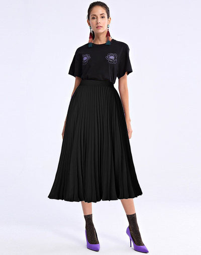 Women Pleated Pleat Mid-Length Skirt