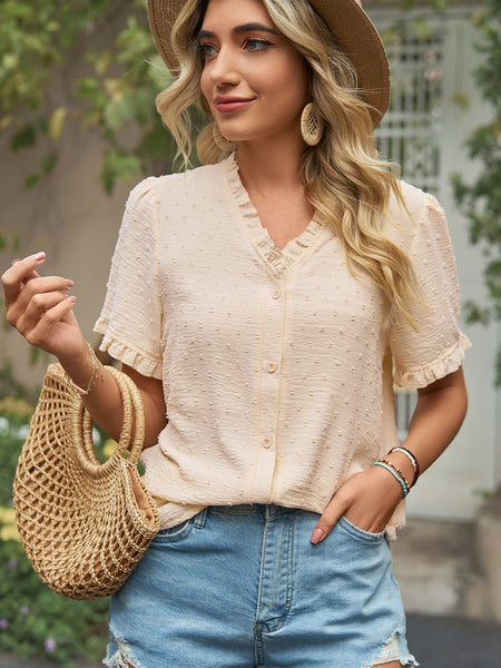 V-neck Chiffon Short-sleeved Shirt