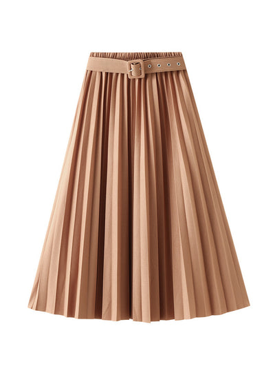 Elastic Waist Long Versatile Pleated Skirt