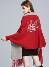 Embroidered Tassel Knitted Shawl Cloak Bat Sleeve