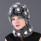 Women Rex Hair Rose Hat Scarf Set