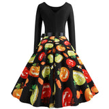 Printed Pumpkin Retro Long-sleeved Dress