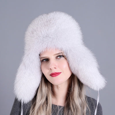 Curled Top Fox Fur Warm Ladies Hat Winter