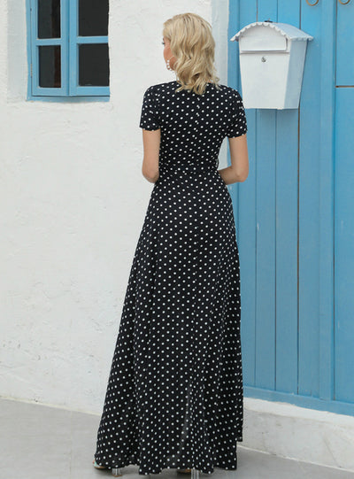 Beach Holiday V-neck Printed Floral Polka Dot Dress