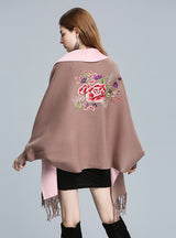 Embroidered Tassel Knitted Shawl Cloak Bat Sleeve