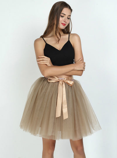 Womens 7 Layers Midi Tulle Skirt Fashion Tutu Skirts