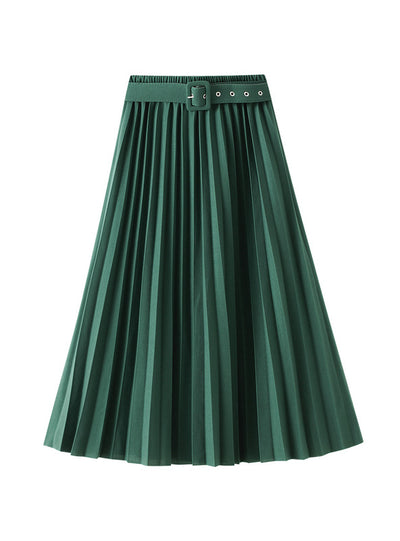 Elastic Waist Long Versatile Pleated Skirt