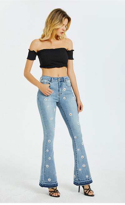 Wide-leg Pants Embroidered Trumpet Daisy Jeans