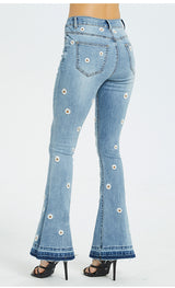 Wide-leg Pants Embroidered Trumpet Daisy Jeans