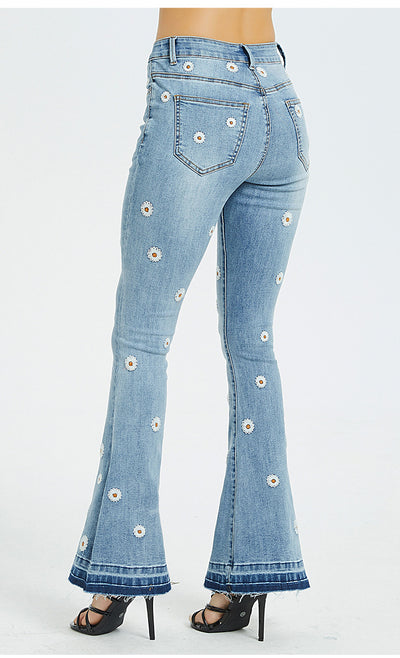 Wide-leg Pants Embroidered Trumpet Daisy Jeans