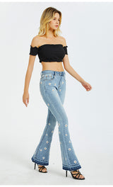 Wide-leg Pants Embroidered Trumpet Daisy Jeans