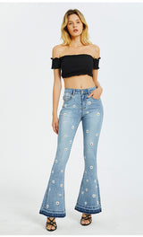 Wide-leg Pants Embroidered Trumpet Daisy Jeans