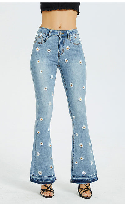 Wide-leg Pants Embroidered Trumpet Daisy Jeans