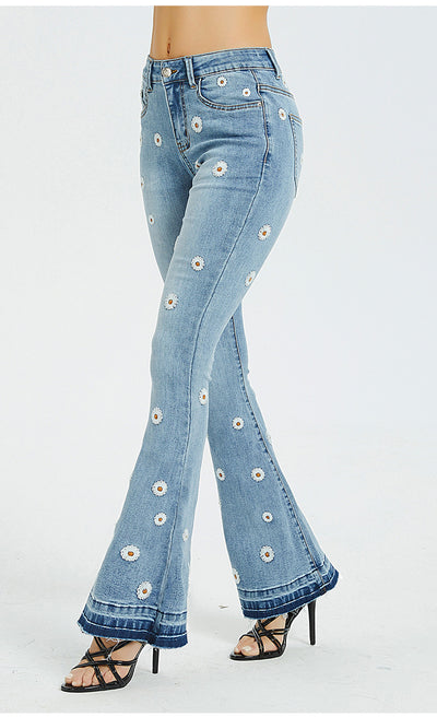 Wide-leg Pants Embroidered Trumpet Daisy Jeans