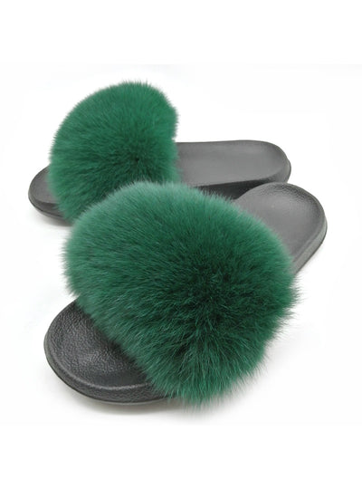 Summer Women Fox Fur Slippers Real Fur Slides Female