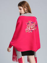 Embroidered Tassel Knitted Shawl Cloak Bat Sleeve