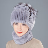 Rabbit Fur Straw Hat Scarf Two-piece Suit