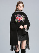 Embroidered Tassel Knitted Shawl Cloak Bat Sleeve