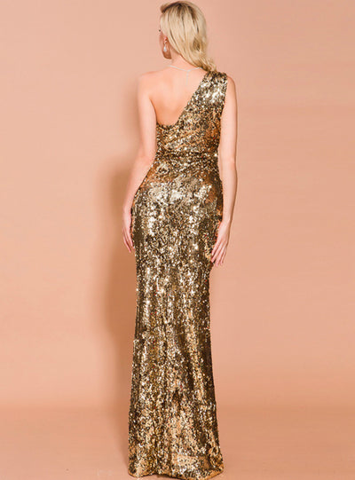 Irregular Long Skirt Sequined Tail Banquet Evening Dress