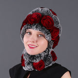 Women Rex Hair Rose Hat Scarf Set