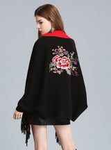 Embroidered Tassel Knitted Shawl Cloak Bat Sleeve