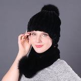 Rex Rabbit Fur Hat Scarf Winter Two-piece Set