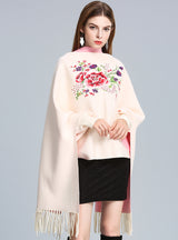 Embroidered Tassel Knitted Shawl Cloak Bat Sleeve