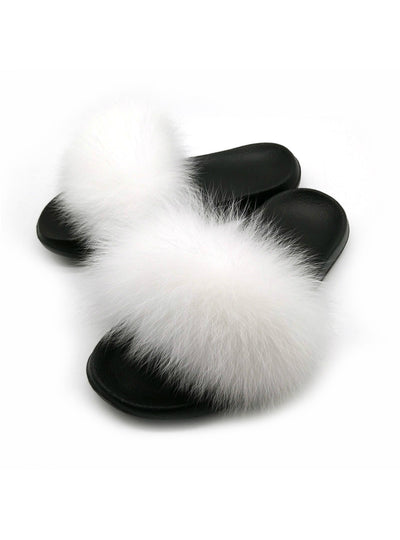 Summer Women Fox Fur Slippers Real Fur Slides Female