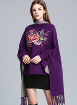 Embroidered Tassel Knitted Shawl Cloak Bat Sleeve