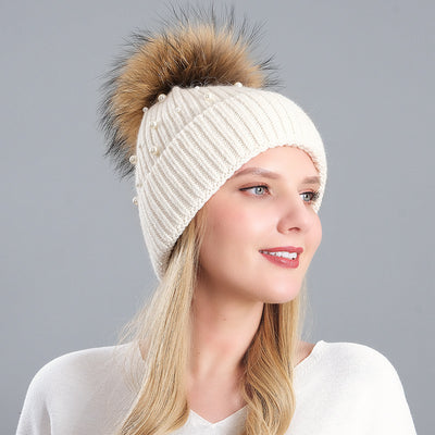 Rabbit Hair Blended Pearl Knitted Hat