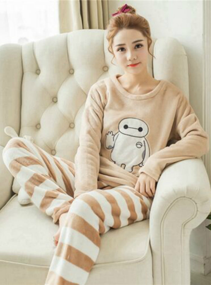 Pyjamas for Women Sets - Coral Velvet Pajamas Plus Velvet Thick Warm Home  Service Two-Piece Suit Long Sleeve Pajama