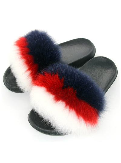 Women Flat Fur Sandals Indoor Slippers