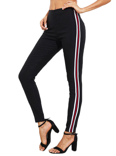 Ladies Side Striped Skinny Pants High Waist Workwear