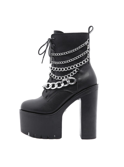 Waterproof Platform Motorcycle High Heel Boots