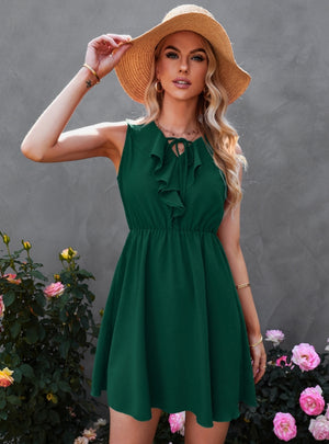 Ruffled V-neck Sleeveless Dress