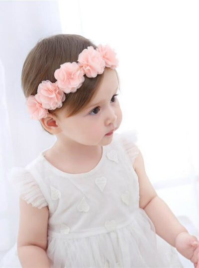 Baby Flower Headband Pink Ribbon Hair Bands Handmade 