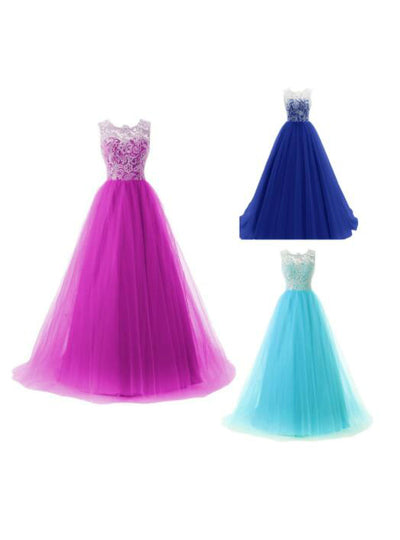 A-line Tulle Scoop Floor Length Party Dress