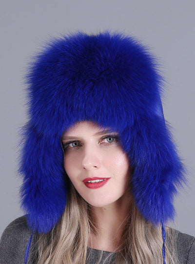 Curled Top Fox Fur Warm Ladies Hat Winter