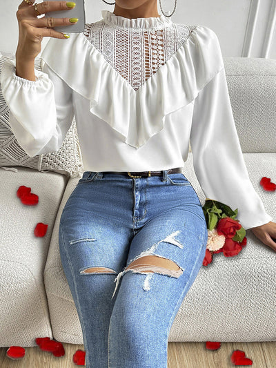 Lace Stitching Lotus Leaf Collar Long Sleeve Top