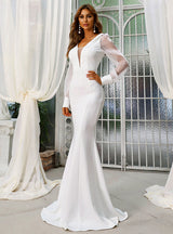 Deep V-neck Gauze Sleeve White Dress